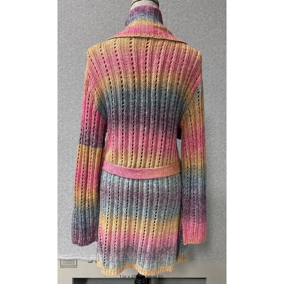 ModCloth Rainbow Ombre Belted Long Cardigan Sweater Size Large NEW NWT - Picture 4 of 11